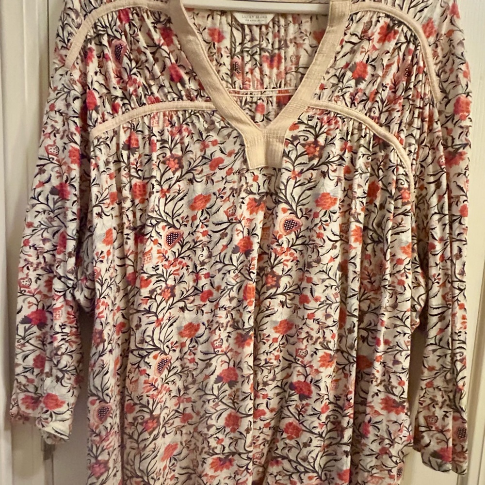 Lucky Brand Orange Cream Smocked Tunic